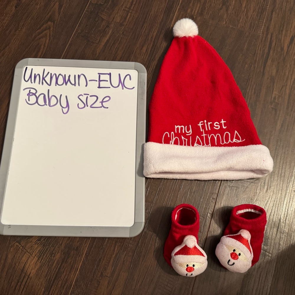 Red and White Baby Christmas Hat and Booties Set